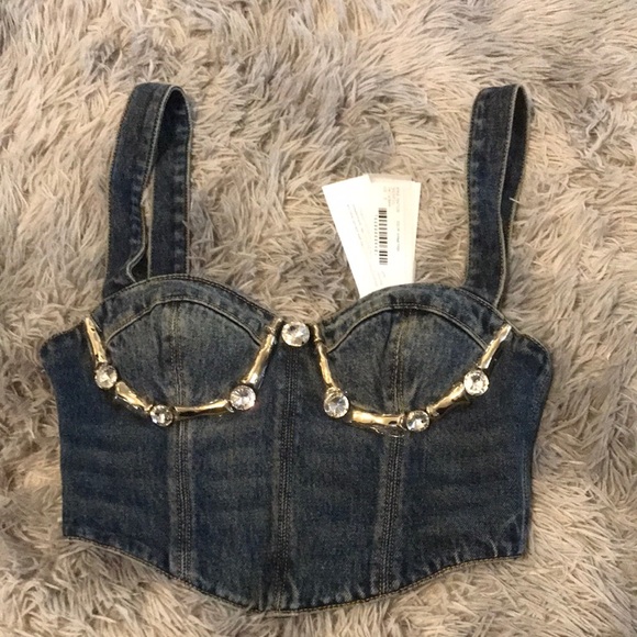 AREA Tops - New Authentic AREA Denim Bustier Top with Gold Accents Size 2